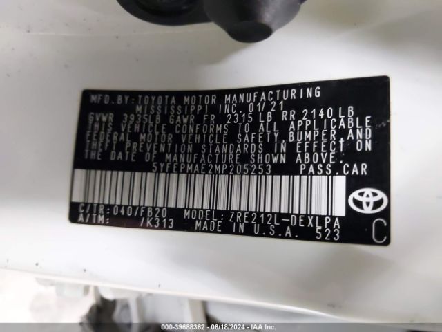 Photo 8 VIN: 5YFEPMAE2MP205253 - TOYOTA COROLLA 