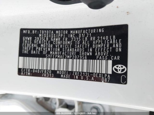 Photo 8 VIN: 5YFEPMAE2MP207956 - TOYOTA COROLLA 