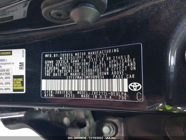 Photo 8 VIN: 5YFEPMAE2MP269034 - TOYOTA COROLLA 