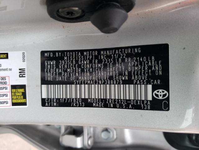 Photo 12 VIN: 5YFEPMAE2NP388879 - TOYOTA COROLLA LE 