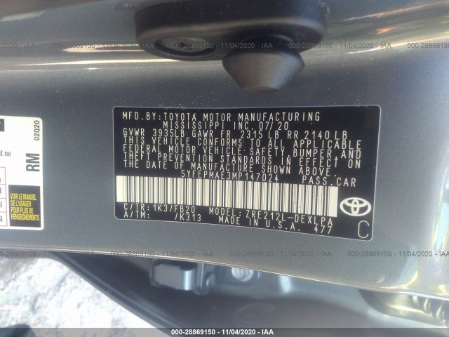 Photo 8 VIN: 5YFEPMAE3MP147024 - TOYOTA COROLLA 