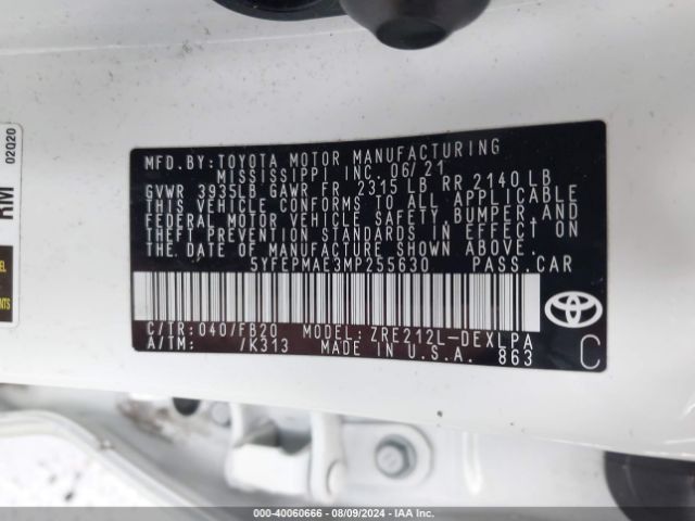 Photo 8 VIN: 5YFEPMAE3MP255630 - TOYOTA COROLLA 