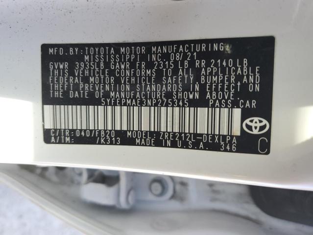 Photo 12 VIN: 5YFEPMAE3NP275345 - TOYOTA COROLLA 