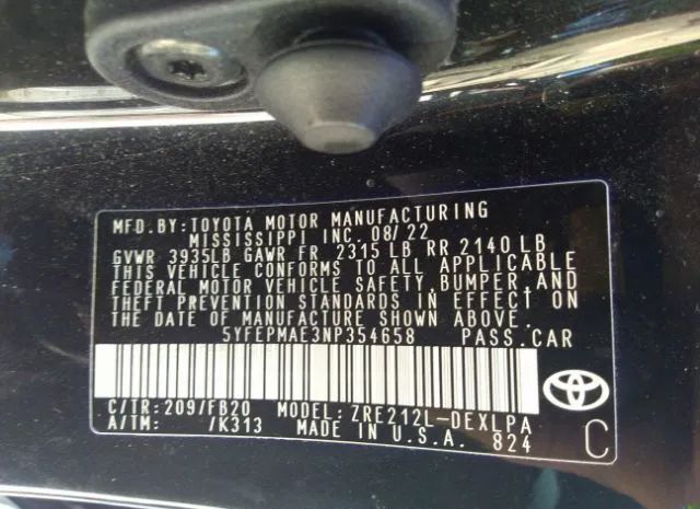 Photo 8 VIN: 5YFEPMAE3NP354658 - TOYOTA COROLLA 