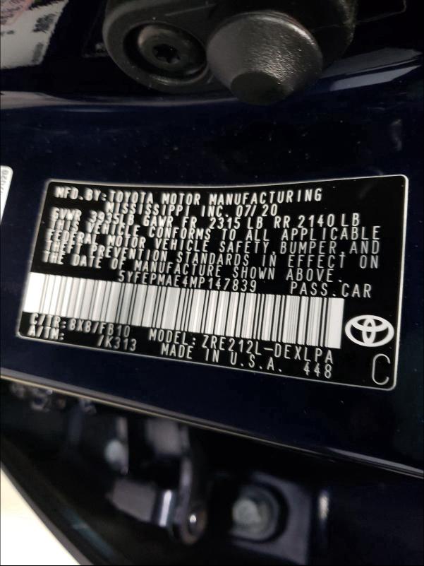 Photo 9 VIN: 5YFEPMAE4MP147839 - TOYOTA COROLLA LE 