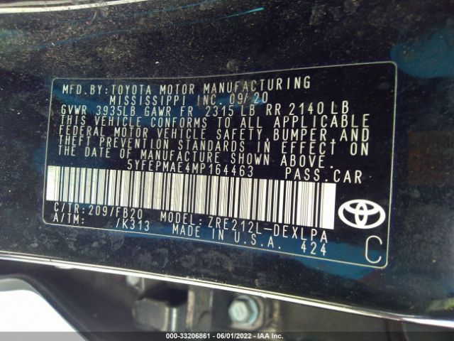 Photo 8 VIN: 5YFEPMAE4MP164463 - TOYOTA COROLLA 