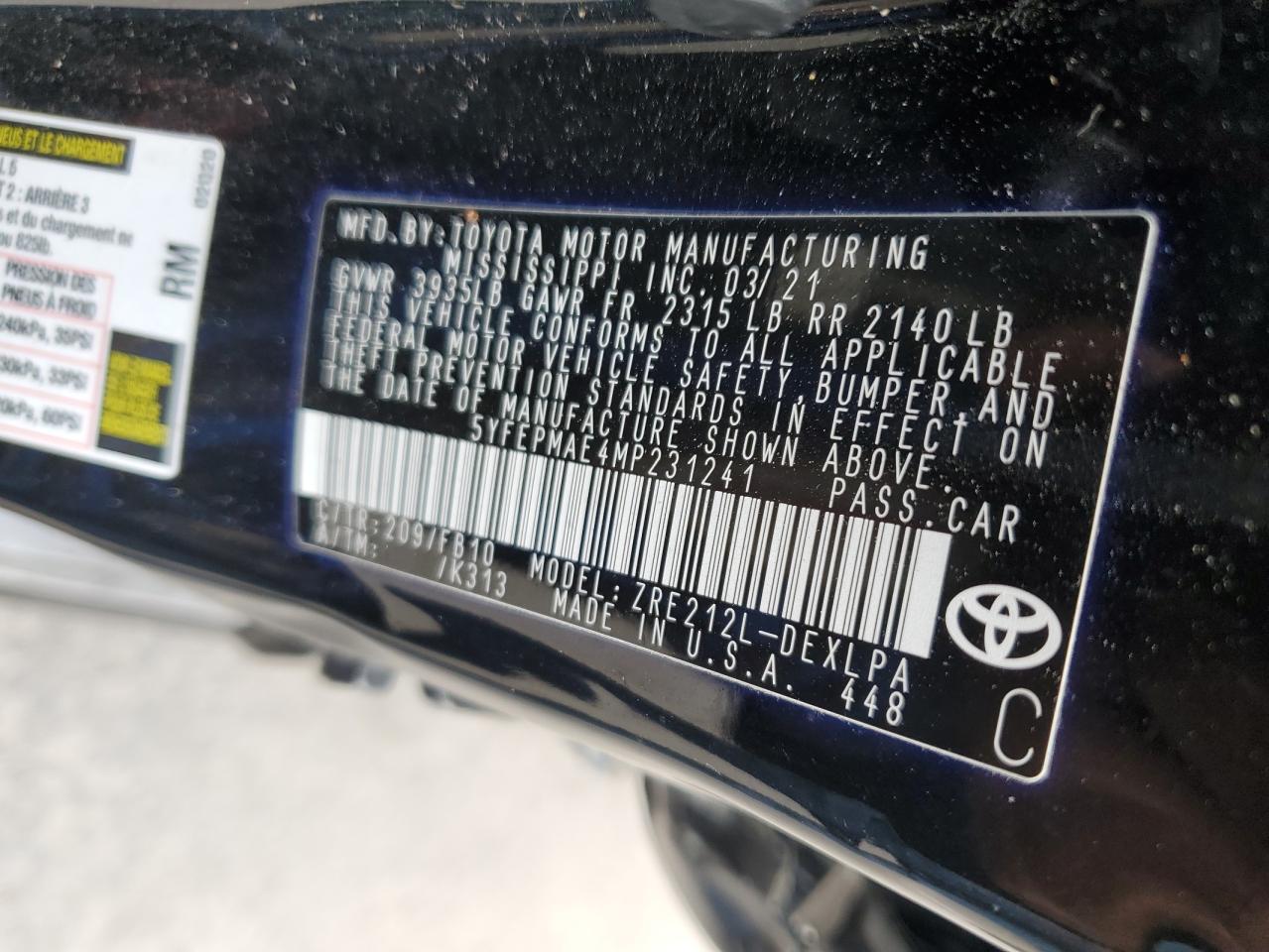 Photo 11 VIN: 5YFEPMAE4MP231241 - TOYOTA COROLLA 