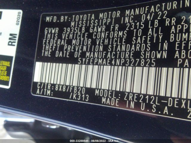 Photo 8 VIN: 5YFEPMAE4NP327825 - TOYOTA COROLLA 