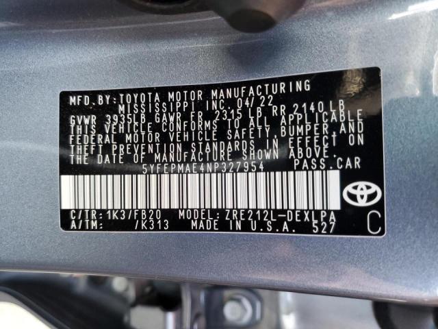 Photo 9 VIN: 5YFEPMAE4NP327954 - TOYOTA COROLLA LE 