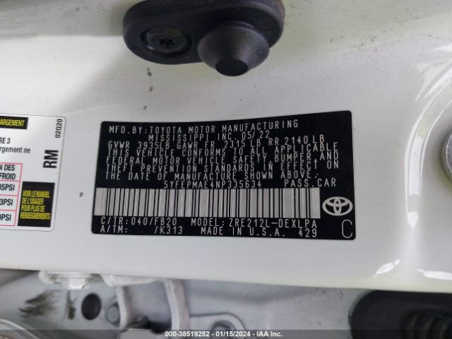 Photo 8 VIN: 5YFEPMAE4NP335634 - TOYOTA COROLLA 