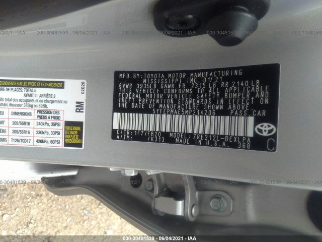 Photo 8 VIN: 5YFEPMAE5MP214206 - TOYOTA COROLLA 