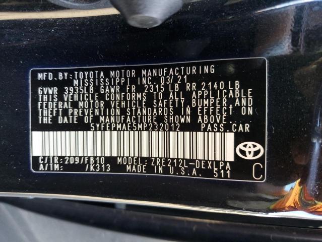 Photo 12 VIN: 5YFEPMAE5MP232012 - TOYOTA COROLLA 