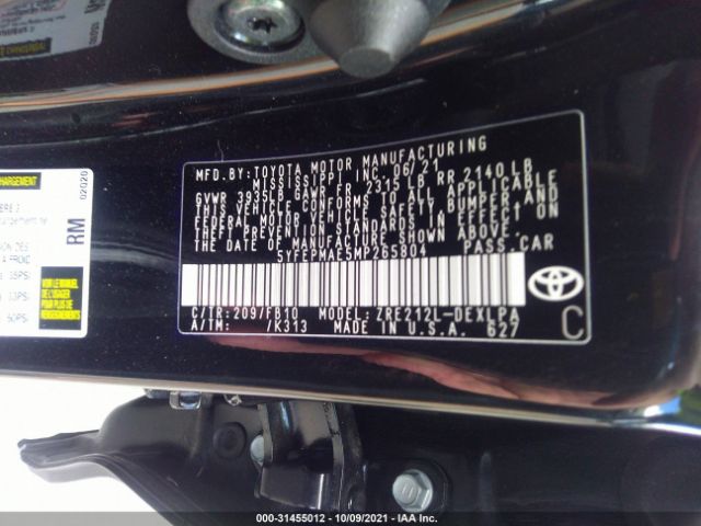 Photo 8 VIN: 5YFEPMAE5MP265804 - TOYOTA COROLLA 