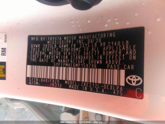 Photo 8 VIN: 5YFEPMAE6MP159796 - TOYOTA COROLLA 