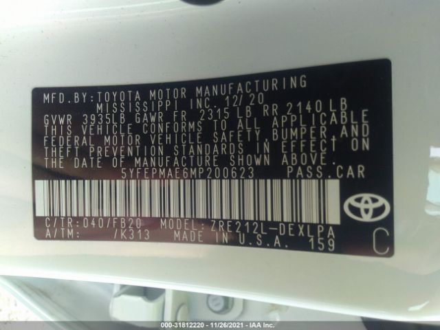 Photo 8 VIN: 5YFEPMAE6MP200623 - TOYOTA COROLLA 