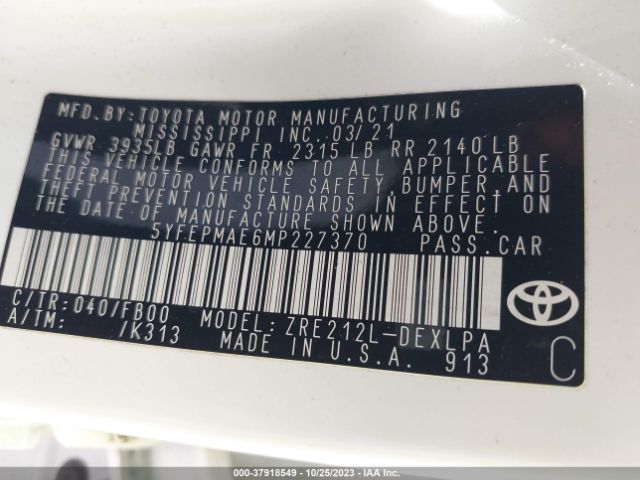 Photo 8 VIN: 5YFEPMAE6MP227370 - TOYOTA COROLLA 