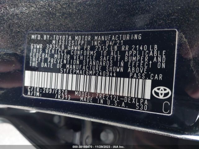 Photo 8 VIN: 5YFEPMAE6MP240944 - TOYOTA COROLLA 