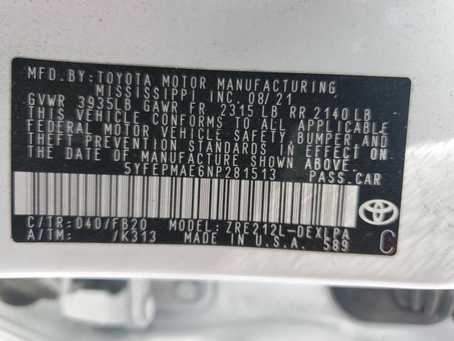 Photo 12 VIN: 5YFEPMAE6NP281513 - TOYOTA COROLLA LE 