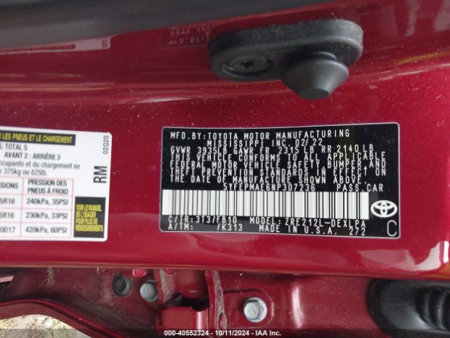 Photo 8 VIN: 5YFEPMAE6NP307236 - TOYOTA COROLLA 