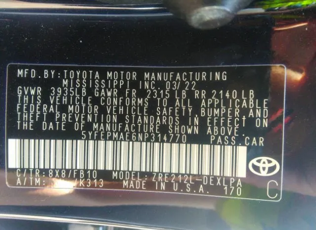 Photo 8 VIN: 5YFEPMAE6NP314770 - TOYOTA COROLLA 