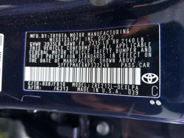 Photo 12 VIN: 5YFEPMAE6NP332248 - TOYOTA COROLLA 