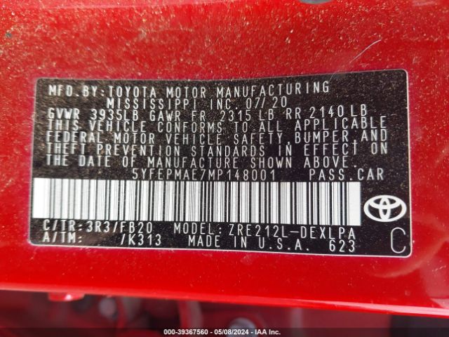 Photo 8 VIN: 5YFEPMAE7MP148001 - TOYOTA COROLLA 