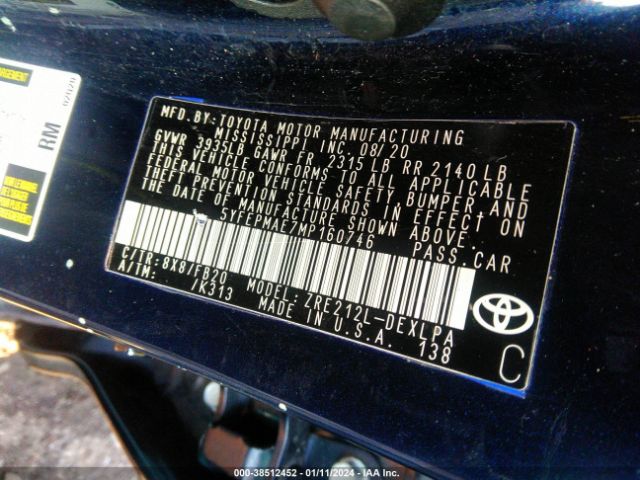 Photo 8 VIN: 5YFEPMAE7MP160746 - TOYOTA COROLLA 