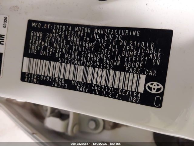 Photo 8 VIN: 5YFEPMAE7MP171102 - TOYOTA COROLLA 