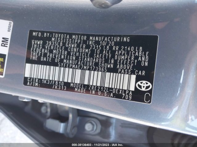 Photo 8 VIN: 5YFEPMAE7MP173965 - TOYOTA COROLLA 