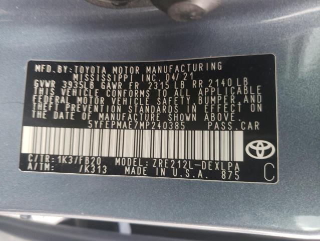 Photo 11 VIN: 5YFEPMAE7MP240385 - TOYOTA COROLLA LE 