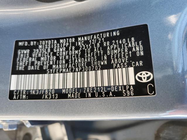 Photo 11 VIN: 5YFEPMAE7NP300702 - TOYOTA COROLLA LE 