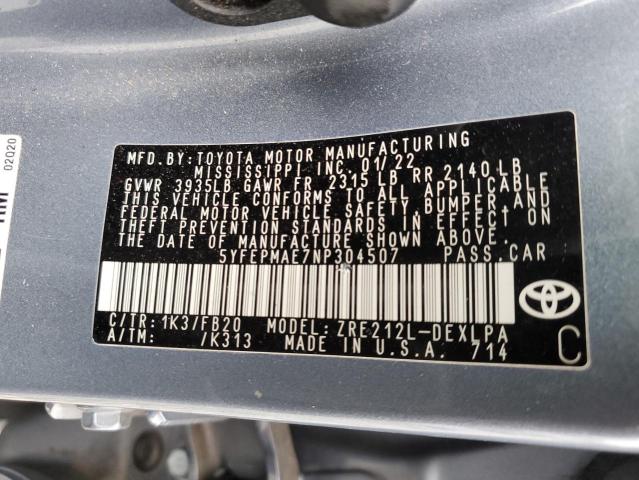 Photo 11 VIN: 5YFEPMAE7NP304507 - TOYOTA COROLLA LE 