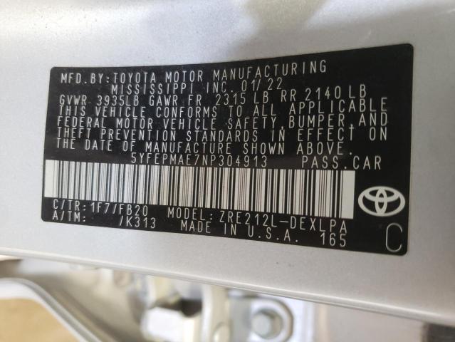 Photo 11 VIN: 5YFEPMAE7NP304913 - TOYOTA COROLLA LE 