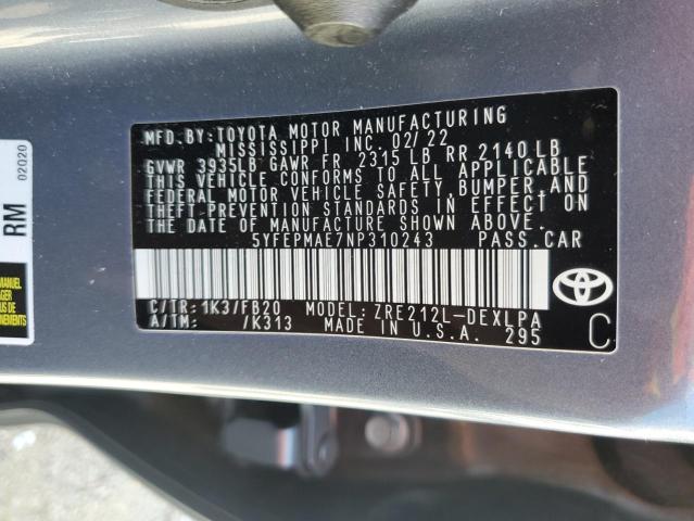 Photo 11 VIN: 5YFEPMAE7NP310243 - TOYOTA COROLLA LE 