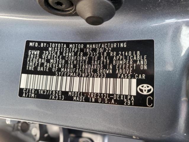 Photo 12 VIN: 5YFEPMAE7NP370233 - TOYOTA COROLLA 