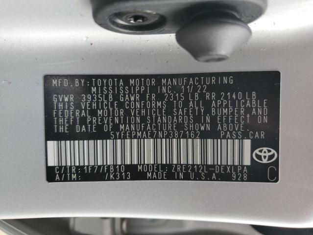 Photo 11 VIN: 5YFEPMAE7NP387162 - TOYOTA COROLLA LE 