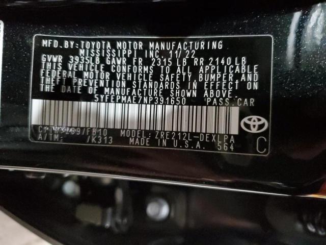 Photo 12 VIN: 5YFEPMAE7NP391650 - TOYOTA COROLLA LE 