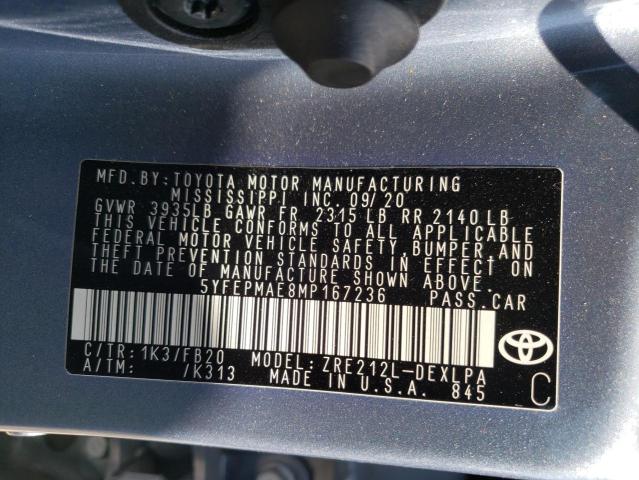 Photo 11 VIN: 5YFEPMAE8MP167236 - TOYOTA COROLLA LE 