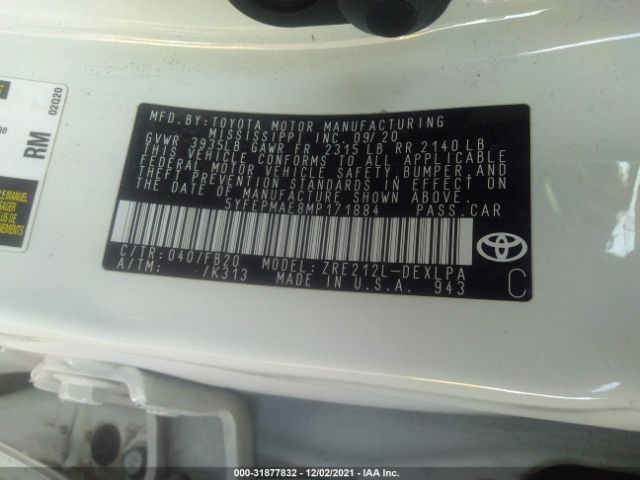 Photo 8 VIN: 5YFEPMAE8MP171884 - TOYOTA COROLLA 