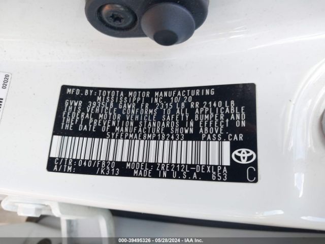 Photo 8 VIN: 5YFEPMAE8MP182433 - TOYOTA COROLLA 