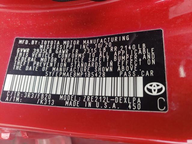 Photo 11 VIN: 5YFEPMAE8MP185428 - TOYOTA COROLLA LE 