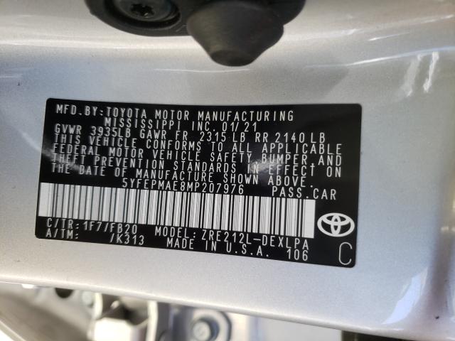 Photo 9 VIN: 5YFEPMAE8MP207976 - TOYOTA COROLLA LE 