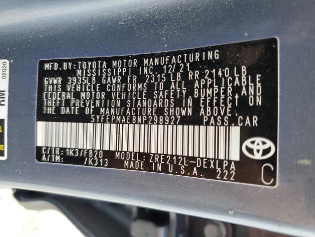 Photo 11 VIN: 5YFEPMAE8NP298927 - TOYOTA COROLLA LE 