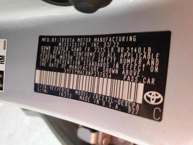 Photo 11 VIN: 5YFEPMAE8NP317654 - TOYOTA COROLLA LE 