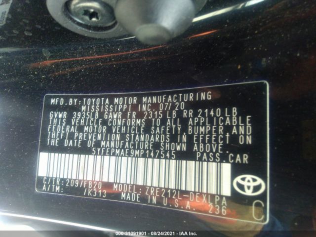 Photo 8 VIN: 5YFEPMAE9MP147545 - TOYOTA COROLLA 