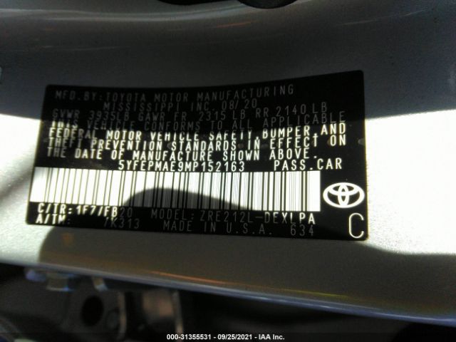 Photo 8 VIN: 5YFEPMAE9MP152163 - TOYOTA COROLLA 