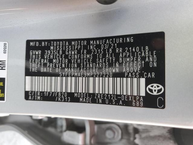 Photo 12 VIN: 5YFEPMAE9MP227220 - TOYOTA COROLLA 