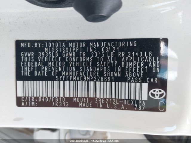 Photo 8 VIN: 5YFEPMAE9MP228691 - TOYOTA COROLLA 