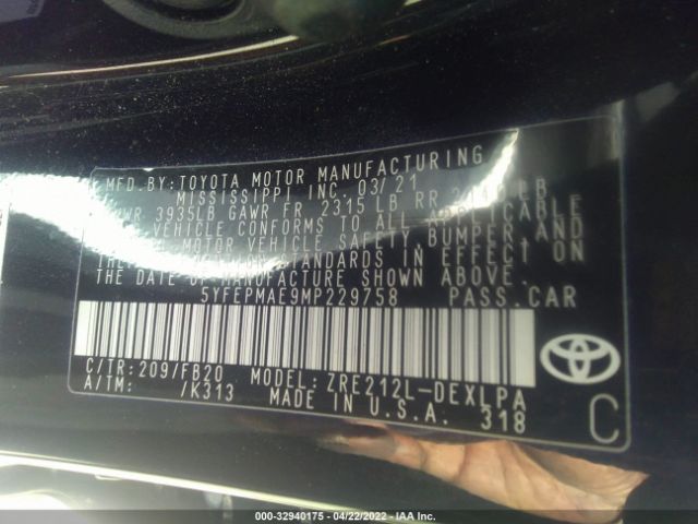 Photo 8 VIN: 5YFEPMAE9MP229758 - TOYOTA COROLLA 