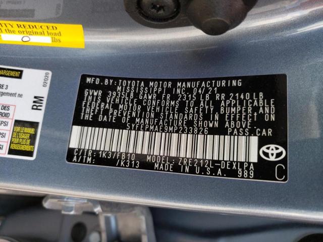 Photo 9 VIN: 5YFEPMAE9MP233826 - TOYOTA COROLLA LE 